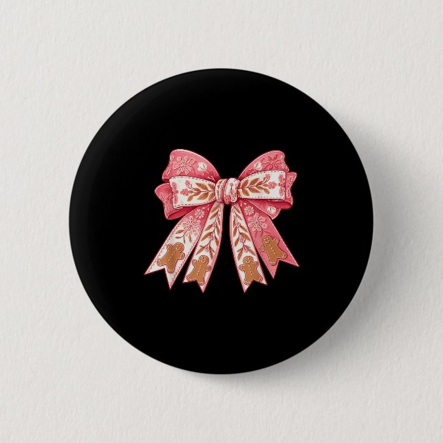 Badge Rond 5 Cm Nk Coquette Bow Christmas Gingerbread Man Girly Xm (Devant)