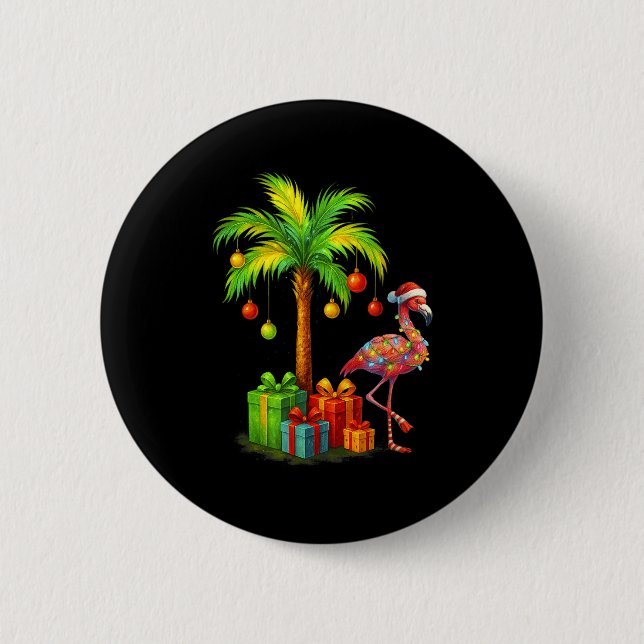 Badge Rond 5 Cm Nk Flamingo Christmas Palm Tree Trocal Xmas  (Devant)