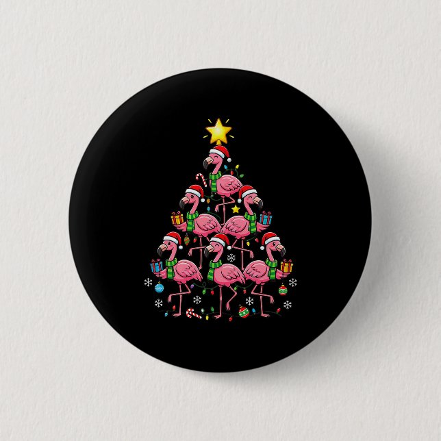 Badge Rond 5 Cm Nk Flamingo Christmas Tree Santa Flamingo Holiday  (Devant)