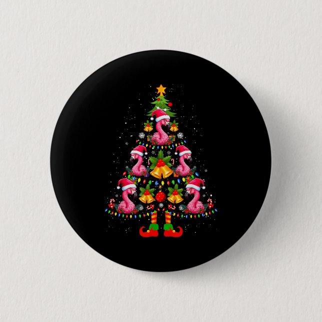 Badge Rond 5 Cm Nk Flamingo Christmas Tree Santa Hat Xmas  (Devant)