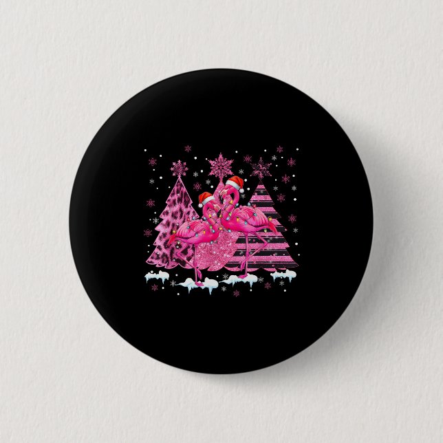 Badge Rond 5 Cm Nk Flamingo Santa Hat Leopard Christmas Tree Xmas  (Devant)
