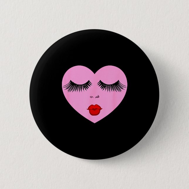 Badge Rond 5 Cm Nk Lady Heart With Eyelashes Valentines Day Kiss  (Devant)