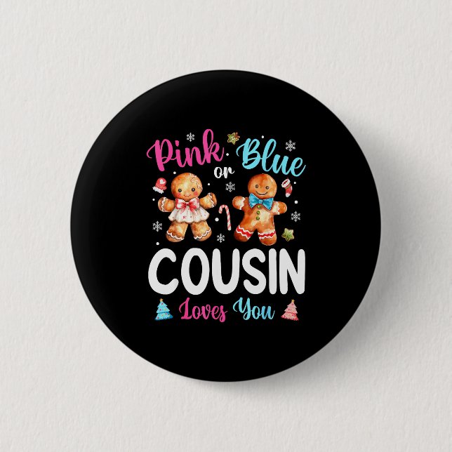 Badge Rond 5 Cm Nk Or Blue Cousin Loves You Gender Reveal Christma (Devant)