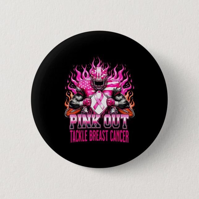 Badge Rond 5 Cm Nk Out Tackle Football Breast Cancer Awareness Men (Devant)