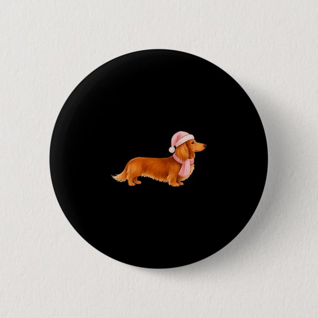 Badge Rond 5 Cm Nk Santa Red Long Haired Dachshund Christmas  (Devant)