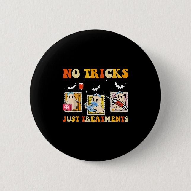 Badge Rond 5 Cm No Tricks Just S Funny Halloween Ghost Nursing  (Devant)