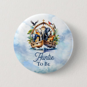 Badge Rond 5 Cm Noah's Ark Cute Animals Blue Boy Tante to Be
