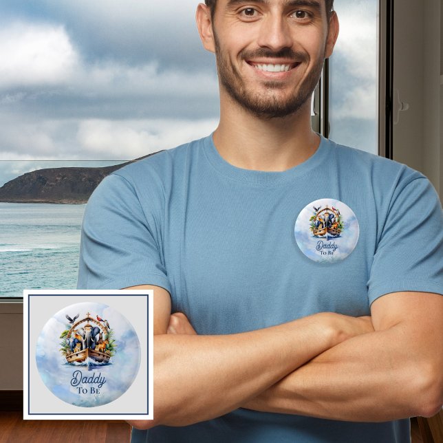 Badge Rond 5 Cm Noah's Ark Cute Animaux Blue Boy Mommy to Be (Daddy to Be Noah's Ark Cute Animals Blue Boy Baby Shower Pinback Button)