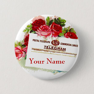 Badge Rond 5 Cm Noce nommée ou quelles de télégramme de roses