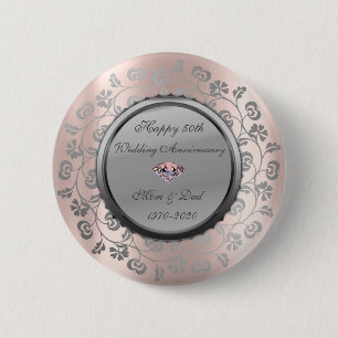 Badge Rond 5 Cm Noces d'or de 50 ans de mariage floral argenté