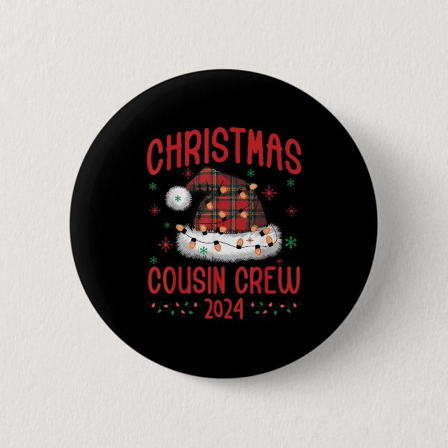 Badge Rond 5 Cm Noël 2024 Cousin Crew Feux de Noël Santa Hat P (Devant)