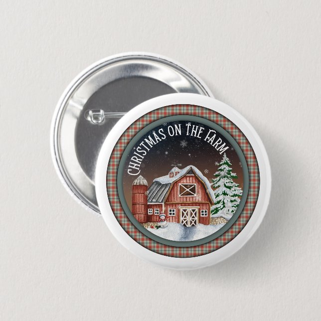 Badge Rond 5 Cm Noël à la ferme (Devant & derrière)