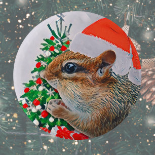 Badge Rond 5 Cm Noël à la jolie Père Noël Chipmunk