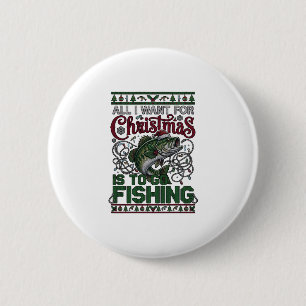 Badge Rond 5 Cm Noël Aller à la pêche Poisson Chapeau de Père Noël
