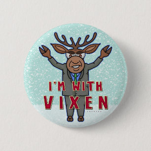 Badge Rond 5 Cm Noël amusant, je suis avec Vixen Reindeer Electio