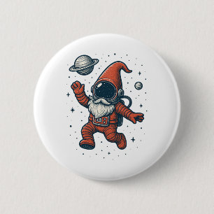 Badge Rond 5 Cm Noël Astronaute Gnome Spatial Drôle Galaxie Fête
