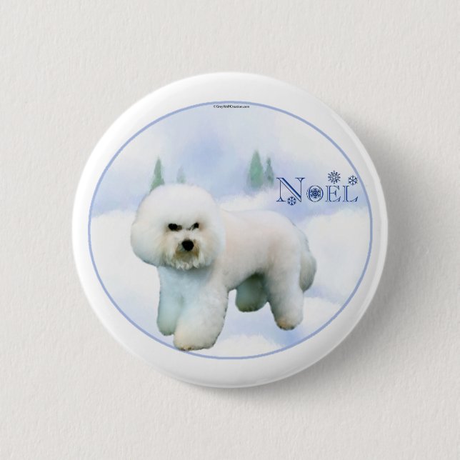 Badge Rond 5 Cm Noel Bichon Frise - Customisé (Devant)