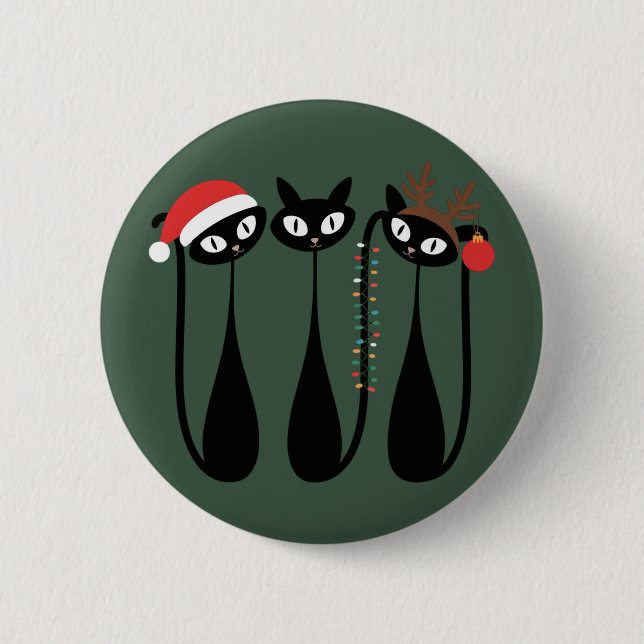 Badge Rond 5 Cm Noël Chats Moderne Rétro Classique du Milieu du Si (Devant)