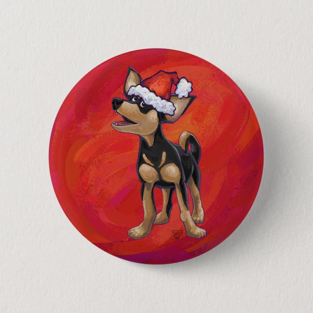 Badge Rond 5 Cm Noël Chihuahua en rouge (Devant)
