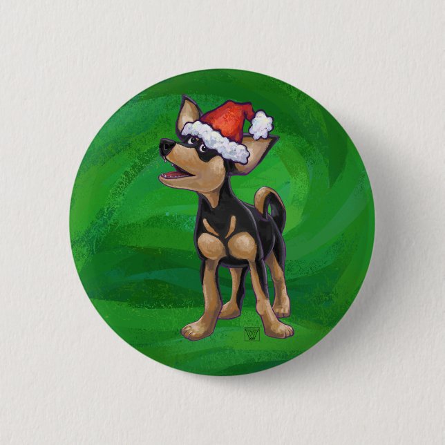 Badge Rond 5 Cm Noël Chihuahua sur vert (Devant)
