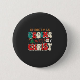 Badge Rond 5 Cm Noël Commence Avec Christ Rétro Père Noël