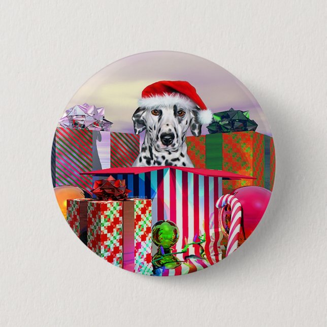Badge Rond 5 Cm Noël dalmate surprise (Devant)