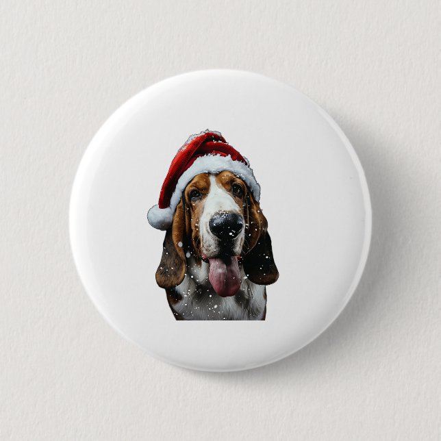Badge Rond 5 Cm Noël de Basset Hound (Devant)