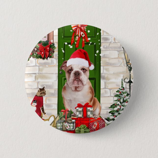Badge Rond 5 Cm Noël de Bulldog anglais (Devant)