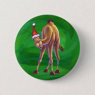 Badge Rond 5 Cm Noël De Camel Sur Vert