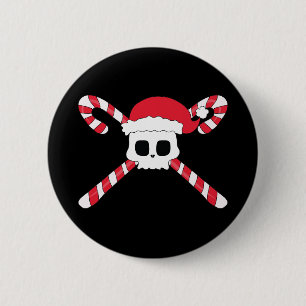 Badge Rond 5 Cm Noël de casquette de Père Noël de crâne de sucres