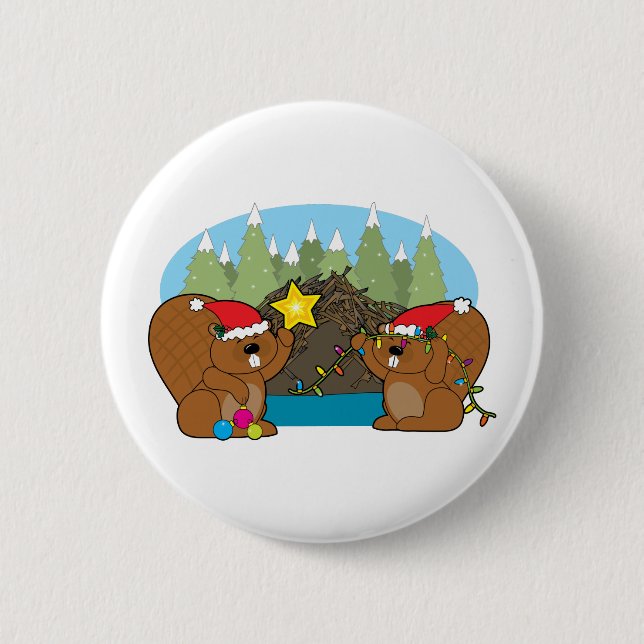 Badge Rond 5 Cm Noël de castor (Devant)