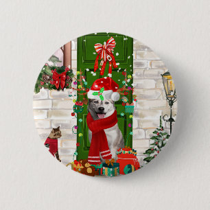 Badge Rond 5 Cm Noël de Chien Husky Sibérien
