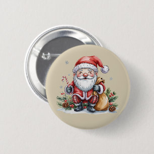 Badge Rond 5 Cm Noël de Gnome Saison d'Hiver Amoureux de Gnomes Va