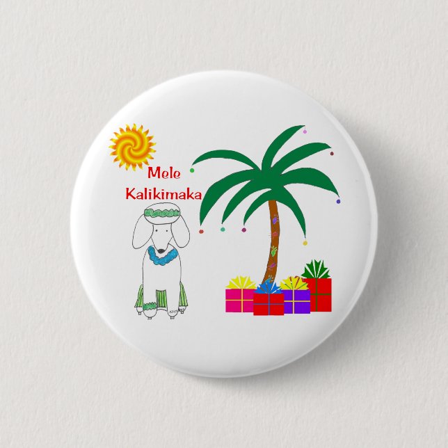 Badge Rond 5 Cm Noël de Hawaïen de caniche (Devant)