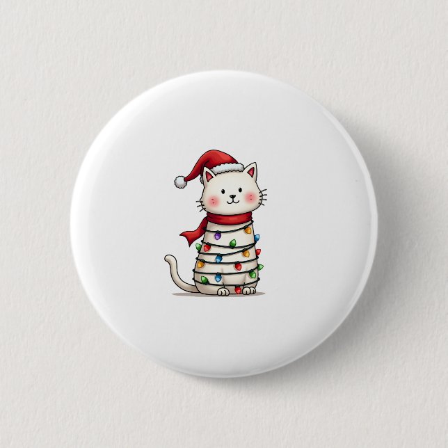 Badge Rond 5 Cm Noël de l'arbre de Noël du chat (6) (Devant)