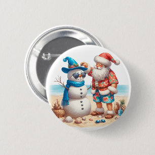 Badge Rond 5 Cm Noël de l'île tropicale avec le Père Noël et bonho