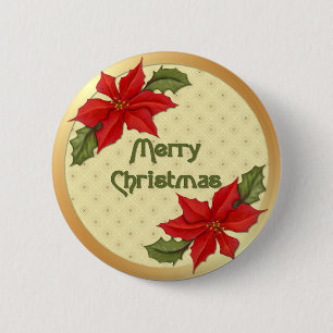 Badge Rond 5 Cm Noël de Poinsettia