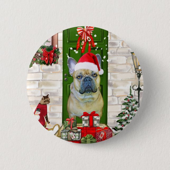 Badge Rond 5 Cm Noël des Bulldog français (Devant)