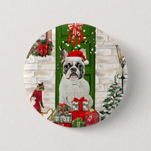 Badge Rond 5 Cm Noël des Bulldog français
