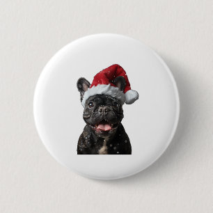 Badge Rond 5 Cm Noël des Bulldog français