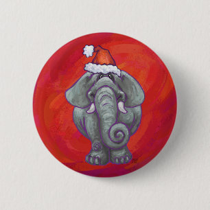 Badge Rond 5 Cm Noël des éléphants en rouge