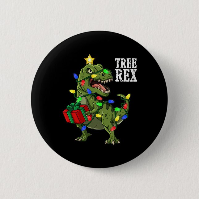 Badge Rond 5 Cm Noël Dinosaure Arbre Rex Garçons Filles Enfants Xm (Devant)