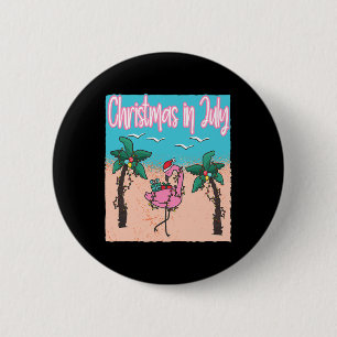 Badge Rond 5 Cm Noël drôle en juillet flamant Noël en juillet