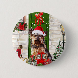 Badge Rond 5 Cm Noël du chien Yorkie