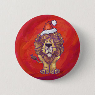 Badge Rond 5 Cm Noël du lion en rouge