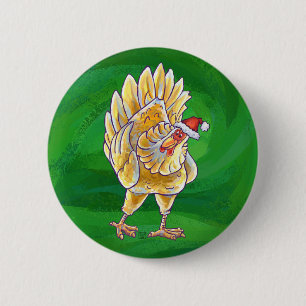 Badge Rond 5 Cm Noël Du Poulet Sur Vert