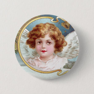 Badge Rond 5 Cm Noël d'une chevelure bouclé de cru d'ange