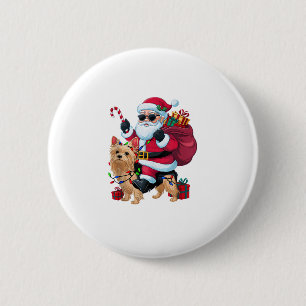 Badge Rond 5 Cm Noël Éclairage Père Noël équitation Yorkie Chien N