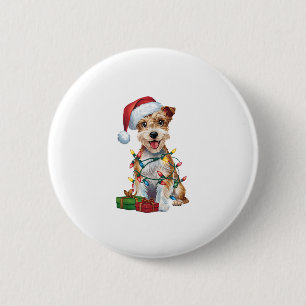 Badge Rond 5 Cm Noël Éclairage Père Noël Silky Terrier Chien Noël
