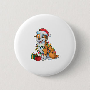 Badge Rond 5 Cm Noël Éclairage Santa Chapeau Eurasier Chien Noël